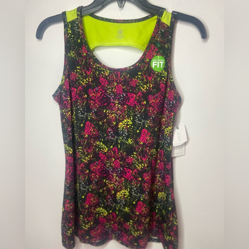GAIAM Neon Floral Racerback Tank Top - Pink, Lime, Black